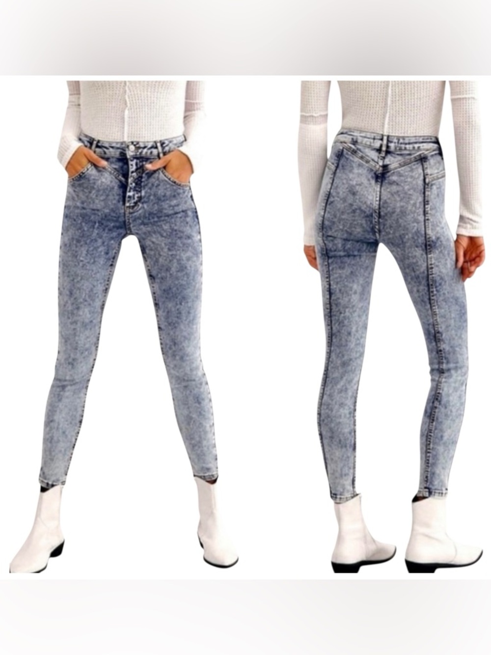 We The Free Riley Seamed Acid Washed Stretch Jeans